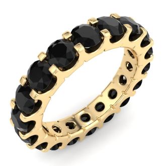 3 Carat Round Black Diamond Eternity Ring In 14 Karat Yellow Gold, Ring Size 9.5