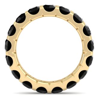 4 Carat Round Black Diamond Eternity Ring In 14 Karat Yellow Gold, Ring Size 4