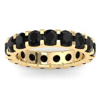 4 Carat Round Black Diamond Eternity Ring In 14 Karat Yellow Gold, Ring Size 9.5