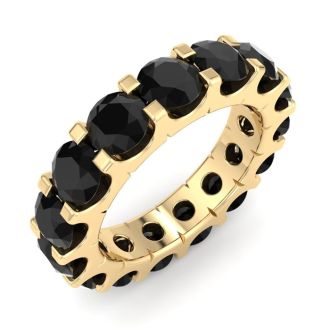 5 Carat Round Black Diamond Eternity Ring In 14 Karat Yellow Gold, Ring Size 4