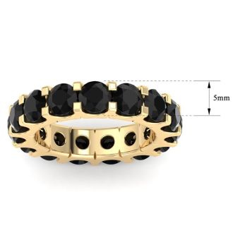 5 Carat Round Black Diamond Eternity Ring In 14 Karat Yellow Gold, Ring Size 8