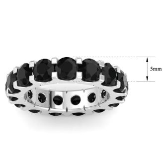 5 Carat Round Black Diamond Eternity Ring In Platinum, Ring Size 9