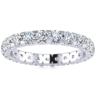 2 Carat Round Lab Grown Diamond Eternity Ring In Platinum, Ring Size 8.5
