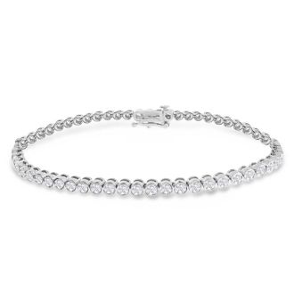 3 Carat Bezel Moissanite Bracelet In 14K White Gold, 7 Inches