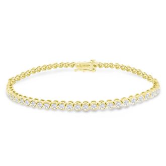 3 Carat Bezel Moissanite Bracelet In 14K Yellow Gold, 7 Inches