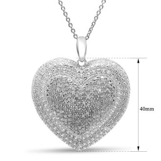 Huge 2 Carat Diamond Heart Necklace, Natural Rose Cut Diamonds, 18 Inches