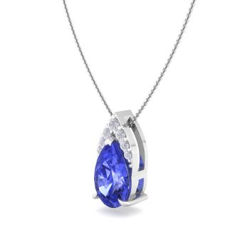 7/8 Carat Pear Shape Tanzanite and Diamond Necklace In 14 Karat White Gold, 18 Inches