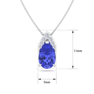 7/8 Carat Pear Shape Tanzanite and Diamond Necklace In 14 Karat White Gold, 18 Inches