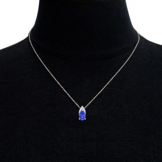 7/8 Carat Pear Shape Tanzanite and Diamond Necklace In 14 Karat White Gold, 18 Inches