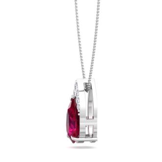 7/8 Carat Pear Shape Ruby and Diamond Necklace In 14 Karat White Gold, 18 Inches
