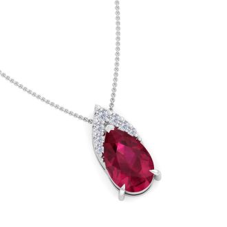 7/8 Carat Pear Shape Ruby and Diamond Necklace In 14 Karat White Gold, 18 Inches