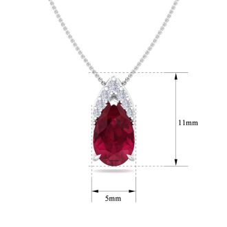 7/8 Carat Pear Shape Ruby and Diamond Necklace In 14 Karat White Gold, 18 Inches