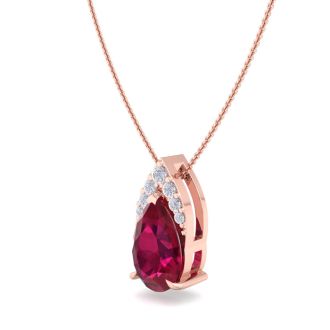 7/8 Carat Pear Shape Ruby and Diamond Necklace In 14 Karat Rose Gold, 18 Inches
