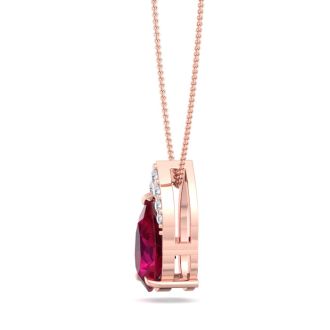 7/8 Carat Pear Shape Ruby and Diamond Necklace In 14 Karat Rose Gold, 18 Inches