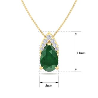 7/8 Carat Pear Shape Emerald Necklace With Diamonds In 14 Karat Yellow Gold, 18 Inch Chain
