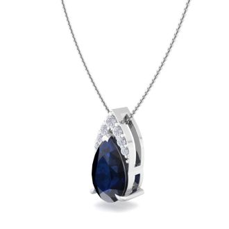 7/8 Carat Pear Shape Sapphire and Diamond Necklace In 14 Karat White Gold, 18 Inches