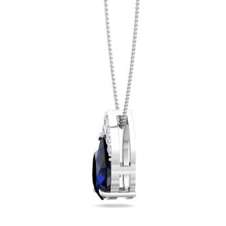 7/8 Carat Pear Shape Sapphire and Diamond Necklace In 14 Karat White Gold, 18 Inches