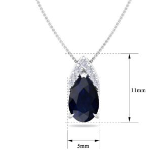 7/8 Carat Pear Shape Sapphire and Diamond Necklace In 14 Karat White Gold, 18 Inches