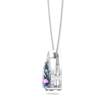 7/8 Carat Pear Shape Mystic Topaz Necklace With Diamonds In 14 Karat White Gold, 18 Inches