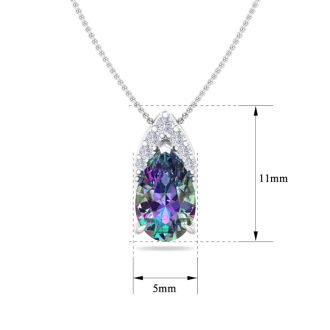7/8 Carat Pear Shape Mystic Topaz Necklace With Diamonds In 14 Karat White Gold, 18 Inches