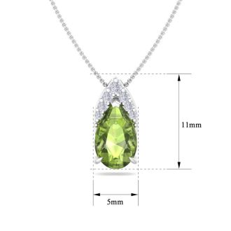 7/8 Carat Pear Shape Peridot and Diamond Necklace In 14 Karat White Gold, 18 Inches
