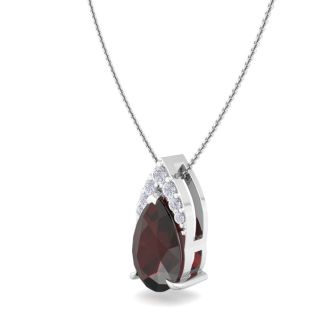 Garnet Necklace: Garnet Jewelry: 7/8 Carat Pear Shape Garnet and Diamond Necklace In 14 Karat White Gold, 18 Inches