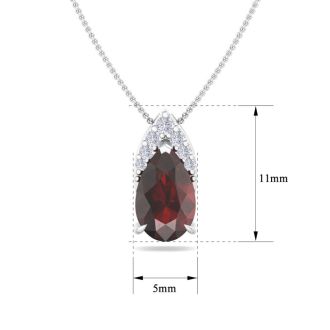 Garnet Necklace: Garnet Jewelry: 7/8 Carat Pear Shape Garnet and Diamond Necklace In 14 Karat White Gold, 18 Inches