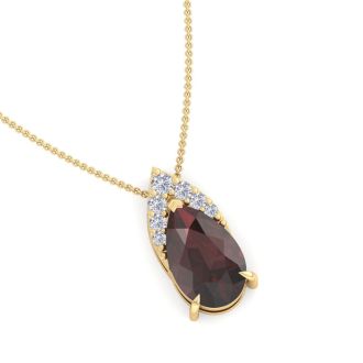 Garnet Necklace: Garnet Jewelry: 7/8 Carat Pear Shape Garnet and Diamond Necklace In 14 Karat Yellow Gold, 18 Inches