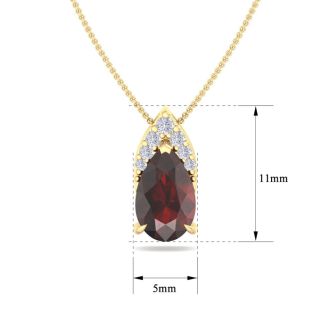 Garnet Necklace: Garnet Jewelry: 7/8 Carat Pear Shape Garnet and Diamond Necklace In 14 Karat Yellow Gold, 18 Inches
