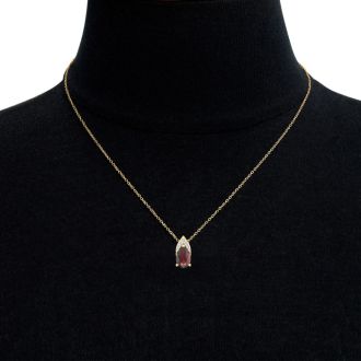Garnet Necklace: Garnet Jewelry: 7/8 Carat Pear Shape Garnet and Diamond Necklace In 14 Karat Yellow Gold, 18 Inches