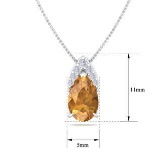 7/8 Carat Pear Shape Citrine and Diamond Necklace In 14 Karat White Gold, 18 Inches