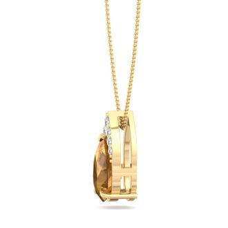 7/8 Carat Pear Shape Citrine and Diamond Necklace In 14 Karat Yellow Gold, 18 Inches