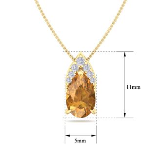 7/8 Carat Pear Shape Citrine and Diamond Necklace In 14 Karat Yellow Gold, 18 Inches