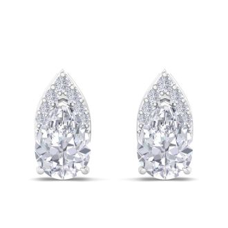 1 3/4 Carat Pear Shape Lab Grown Diamond Earrings In 14 Karat White Gold