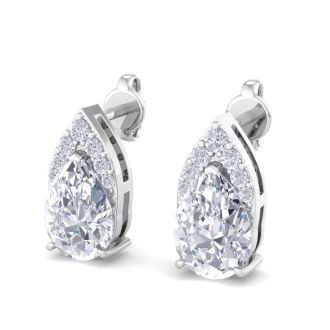 1 3/4 Carat Pear Shape Lab Grown Diamond Earrings In 14 Karat White Gold