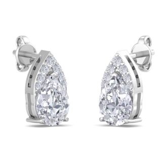 1 3/4 Carat Pear Shape Lab Grown Diamond Earrings In 14 Karat White Gold