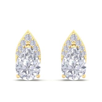 1 3/4 Carat Pear Shape Lab Grown Diamond Earrings In 14 Karat Yellow Gold
