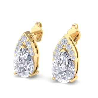 1 3/4 Carat Pear Shape Lab Grown Diamond Earrings In 14 Karat Yellow Gold