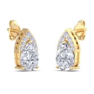 1 3/4 Carat Pear Shape Lab Grown Diamond Earrings In 14 Karat Yellow Gold