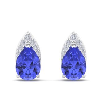 1 3/4 Carat Pear Shape Tanzanite and Diamond Earrings In 14 Karat White Gold