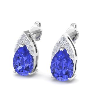 1 3/4 Carat Pear Shape Tanzanite and Diamond Earrings In 14 Karat White Gold