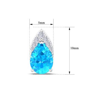 1 3/4 Carat Pear Shape Blue Topaz and Diamond Earrings In 14 Karat White Gold