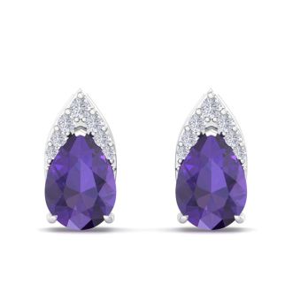 1 3/4 Carat Pear Shape Amethyst and Diamond Earrings In 14 Karat White Gold