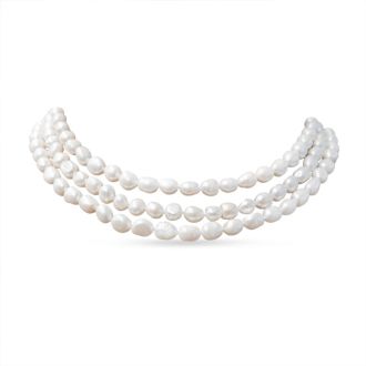 10mm AA Hand Knotted Triple Strand White Tahiti Pearl Necklace, 16 Inches