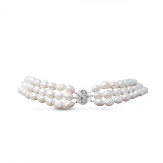 10mm AA Hand Knotted Triple Strand White Tahiti Pearl Necklace, 16 Inches