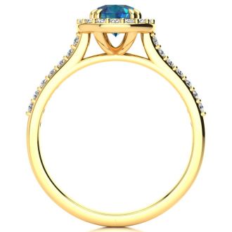 2 Carat Perfect Halo Blue Diamond Engagement Ring In 14K Yellow Gold