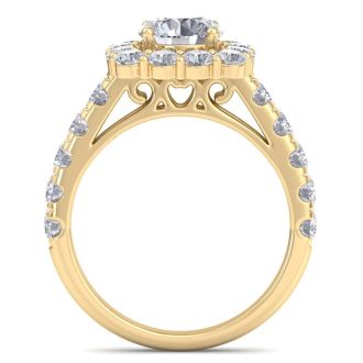 2 1/2 Carat Halo Diamond Engagement Ring In 14K Yellow Gold