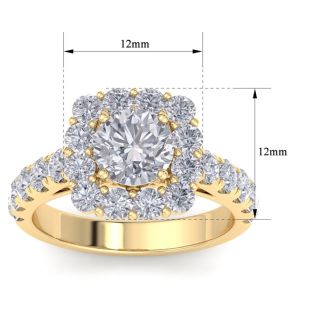 2 1/2 Carat Halo Diamond Engagement Ring In 14K Yellow Gold