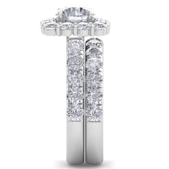 3 1/2 Carat Halo Diamond Bridal Set In 14K White Gold