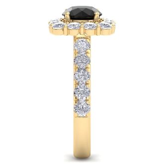 2 1/2 Carat Black Diamond Halo Engagement Ring In 14K Yellow Gold